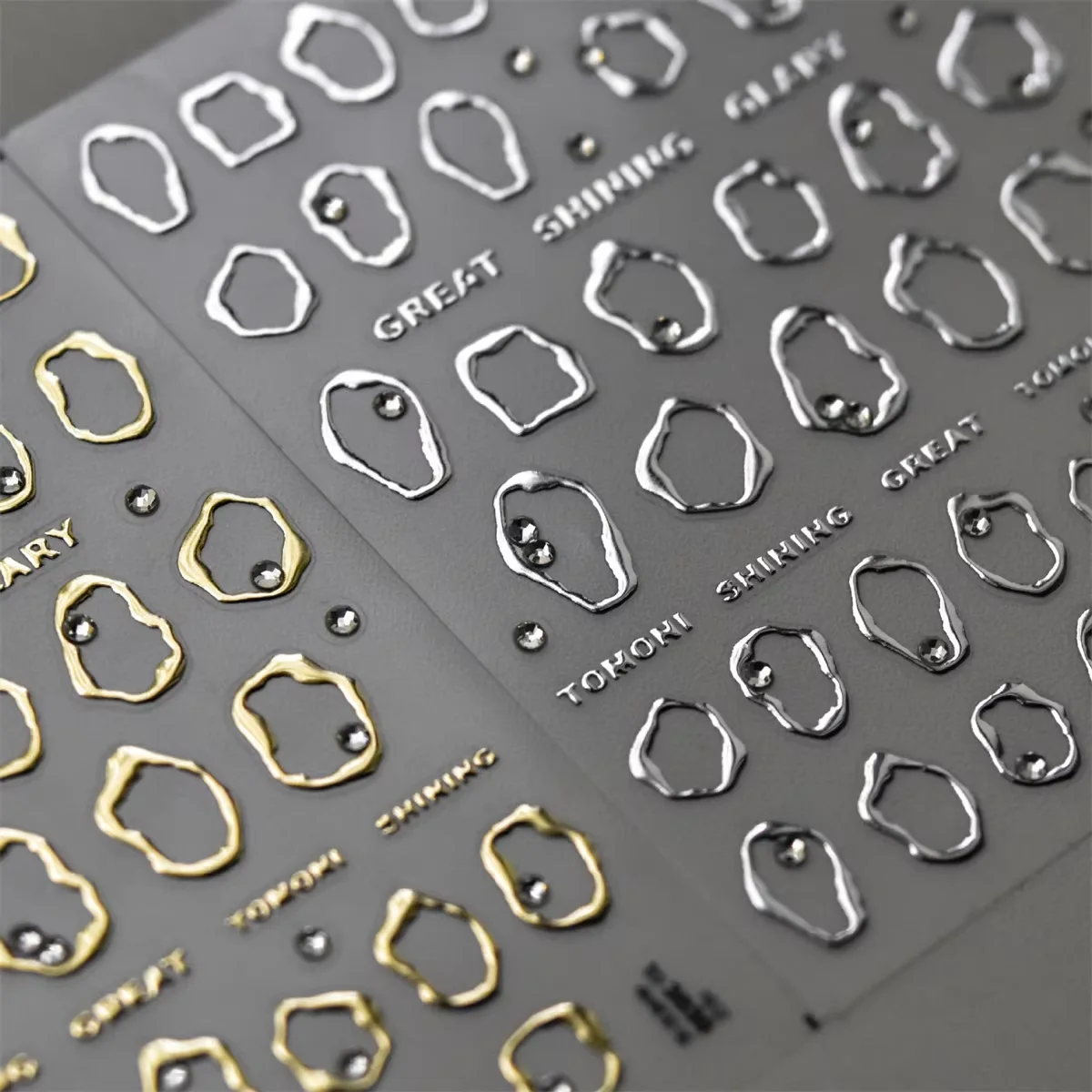 

1sheet Rhinestones Gold Silver Irregular Pattern Nail Sticker Simple Design Adhesive Slider Nail Art Decoration Decals Supplies