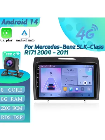 무선 블루투스 카플레이 터치 스크린, 안드로이드 14, 메르세데스 벤츠 SLK 클래스, R171, 2004-2011, 자동차 라디오, 멀티미디어, GPS 내비게이션