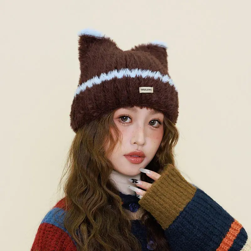 جديد Ins لطيف آذان القط أفخم بيني Y2K الخريف والشتاء السفر الدافئة سدادات حماية الأذن تنوعا شخصية البلوز القبعات النساء #6