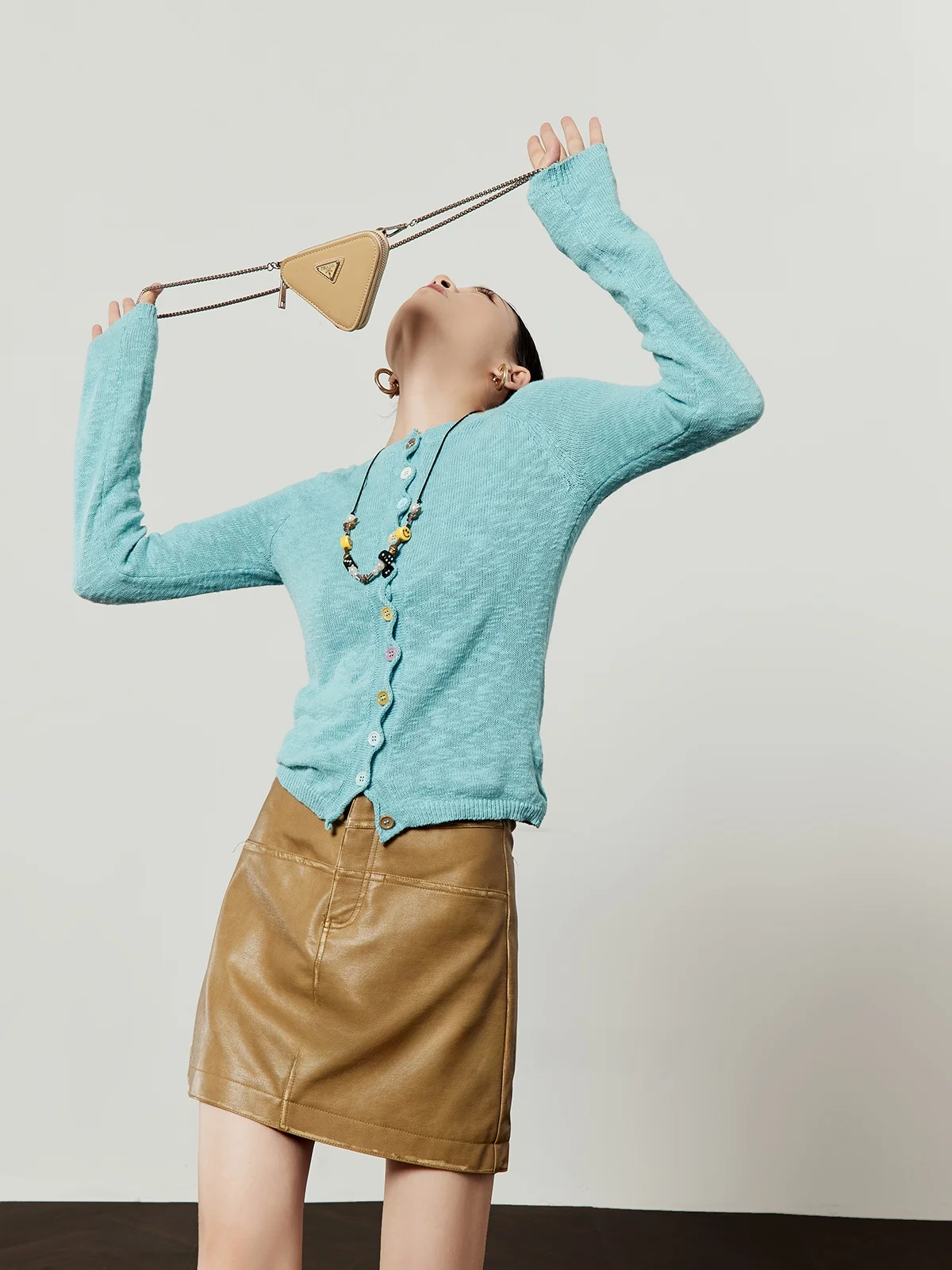 

Water Blue Knitted Sweater Women's Slim Fit Spring New Sle Color Button Design Fre Sle Open Cardigan Comfortable Softn