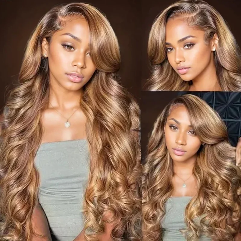 

Highlight colored body wave 13x6 hd lace frontal full human hair wig for women Brazilian preplucked cheap wigs on sale clearance