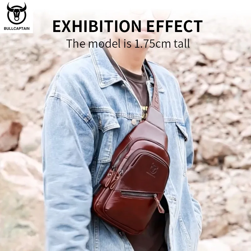 Men's Genuine Leather Single-shoulder Messenger Chest Bag Soft Top Layer Cowhide Retro Double-layer Card Charging Pocket