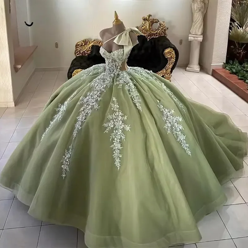 

Платья Sage Quinceanera на одно плечо с аппликацией вверх, пятинадцать торжественных случаев, вечерние платья принцессы для выпускного вечера, Vestidos De 15, по индивидуальному заказу