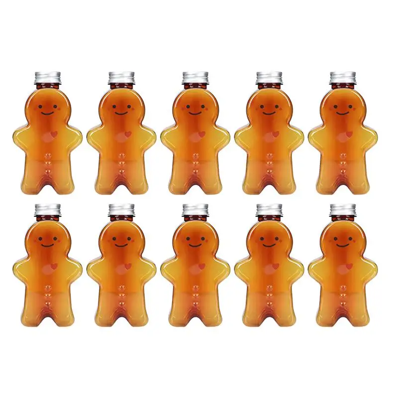 10Pcs 350ML Christmas Bottles Gingerbread Man Candy Jars Juice Bottles Christmas Man Drink Party Candy Can Gift Wrapping Bottle