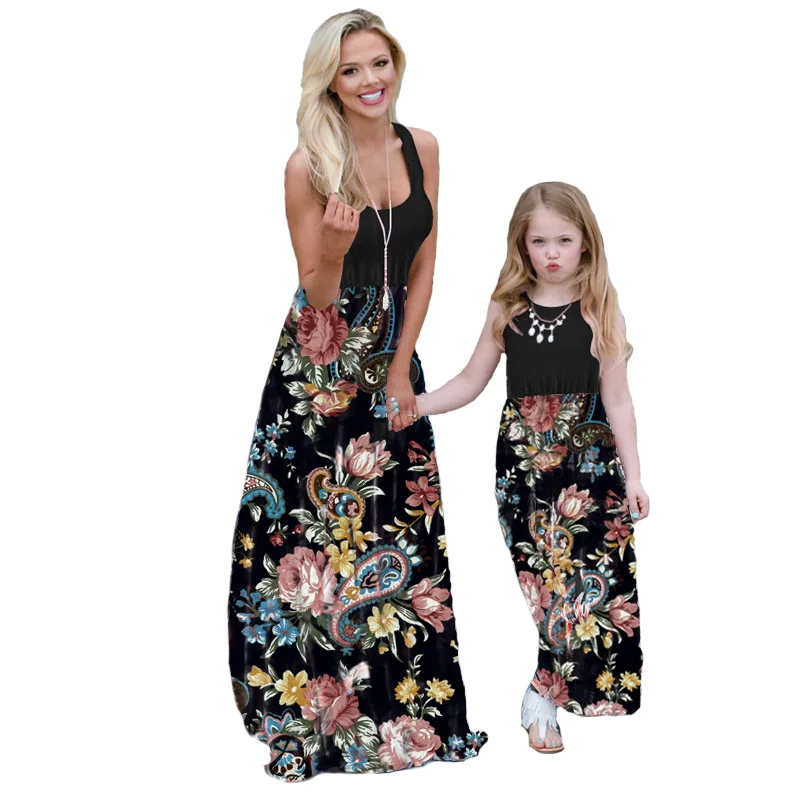 chinese dress ladies Mom and Daughter Dress Patchwork Floral Long Dresses Mother Daughter S –  Global Fashions GC