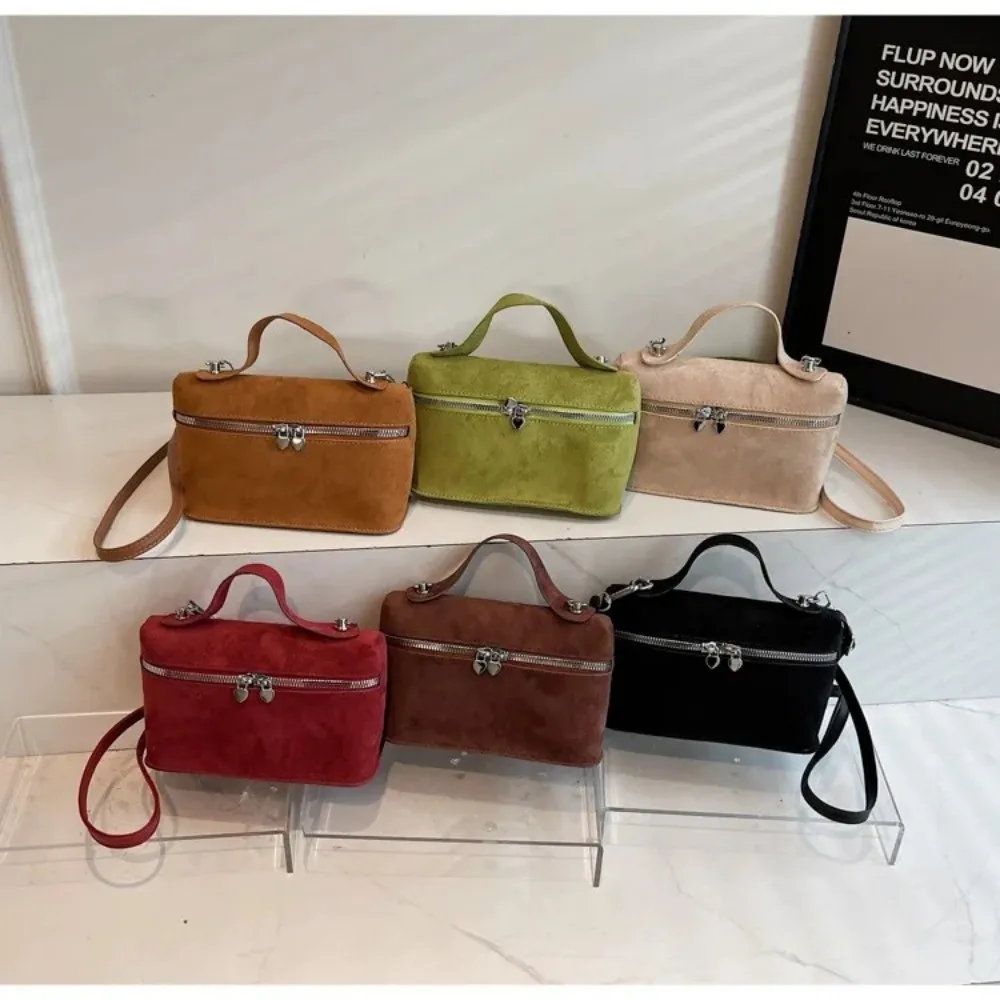 Retro Autumn Winter Matte Crossbody Bag Textured Box Design Shoulder Bag Pure Color Suede Evening Bags Women Handle Bag