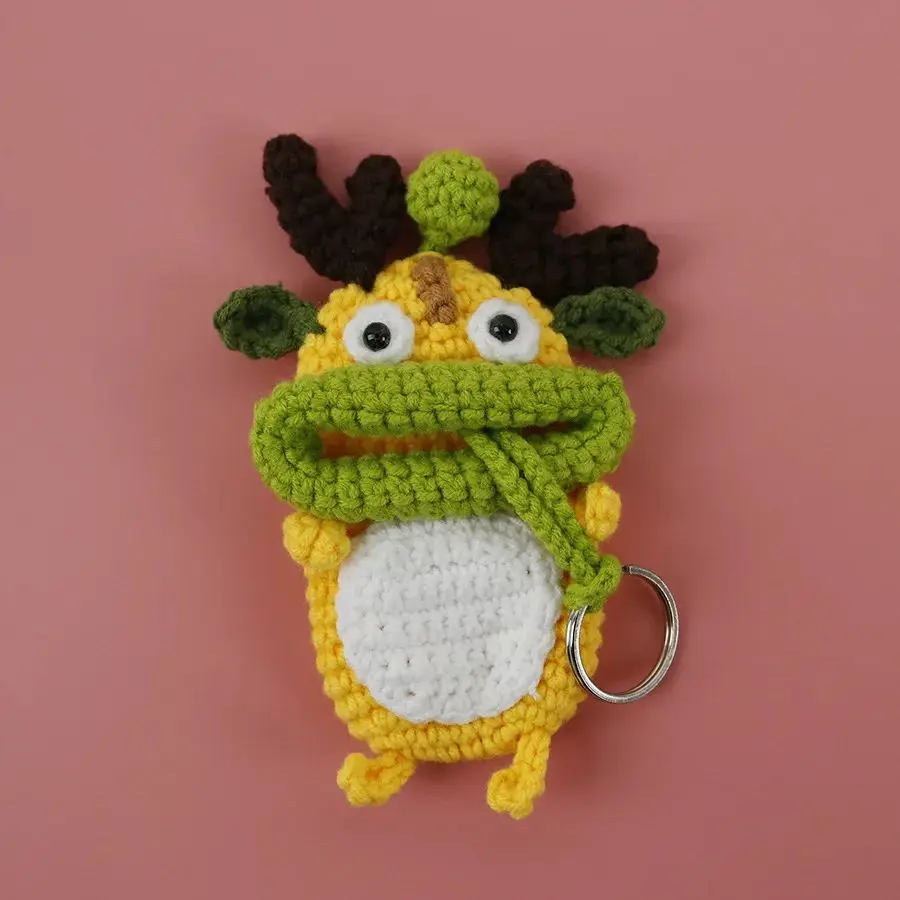 Funny Monster Crochet Keychains Creative Sausage Mouth Dragon Keychain Knitting Doll Cute Storage Bag Keychain Car Keys Holder