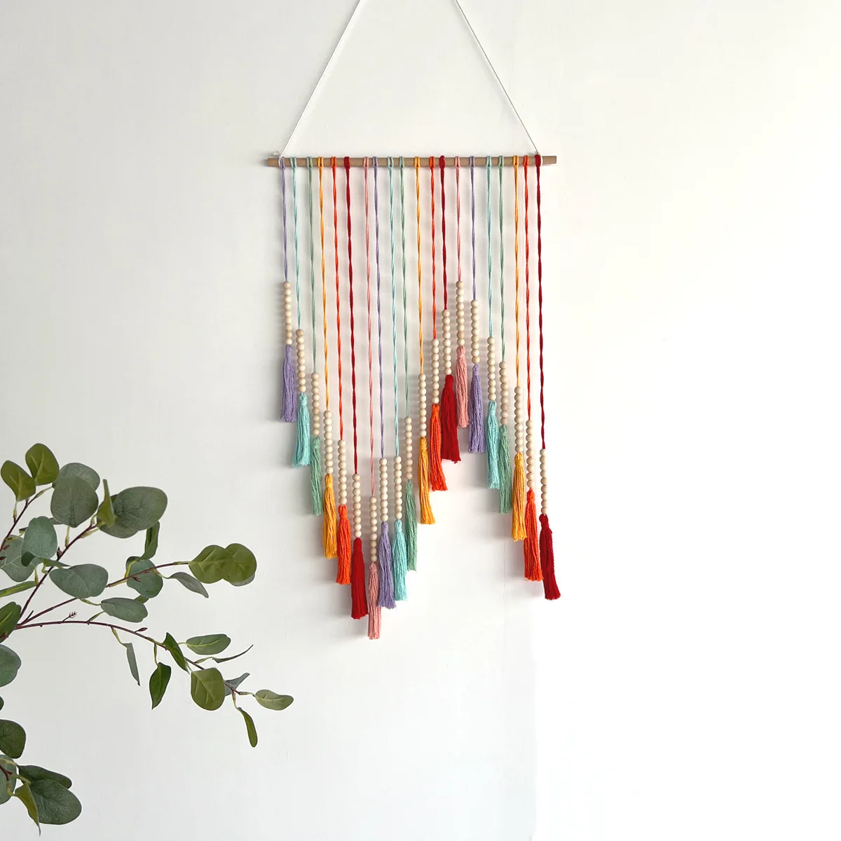 Rainbow Macrame Wall Hanging Handmade Cotton Tassel Tapestry Wall Art Boho Bohemian Home Decor for Bedroom 19.7” W x 35.4” L