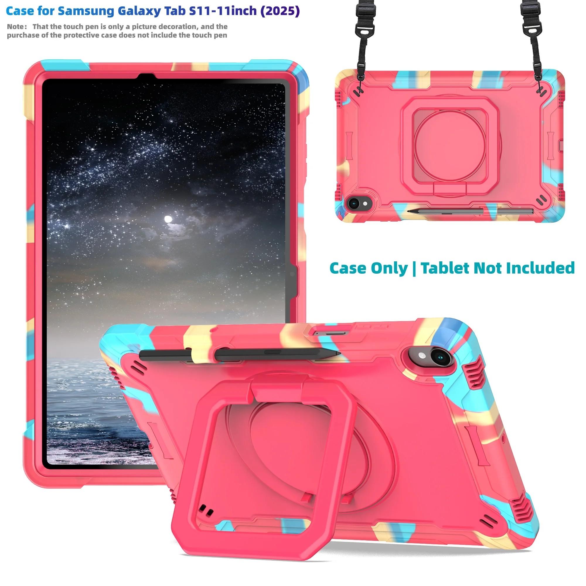 Case For Galaxy Tab S11 2025 11 Inch(SM-X736B/SM-X730) 3-Layer Shockproof Case with 360 Rotating Stand/Pen Holder/Shoulder Strap