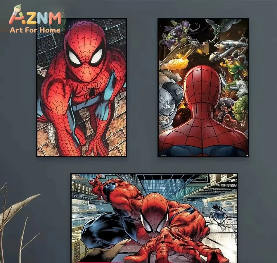 AZNM Spider Man Comics Poster Superhero Cartoon Movie Art Diamond Painting The Amazing Spider Man Prints Bedroom Decoration