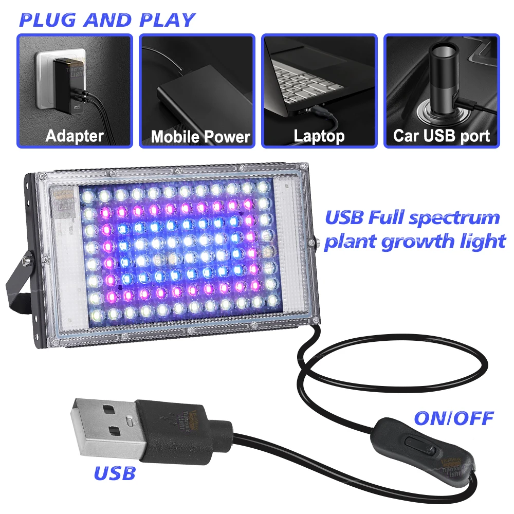 96 LED Pianta Coltiva La Luce Phyto Lampade Led Spettro Completo Proiettore in Coltivazione per Crescita Idroponica in Serra Alimentato tramite USB