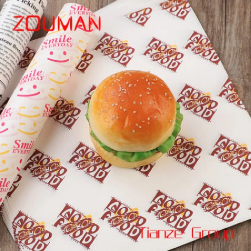 Custom , customized wax paper greaseproof wrapping paper for hamburger sandwich paper for food packaging