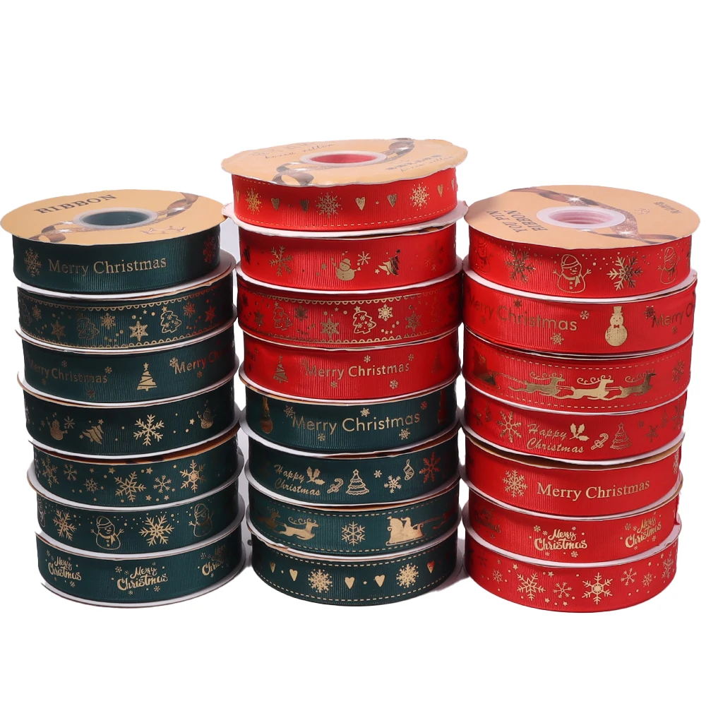 50 Yards 25mm Weihnachtsband, goldbedrucktes Polyesterband für Hochzeits- und Weihnachtsdekoration, Geschenkverpackungsband, Großhandel – Detail 5