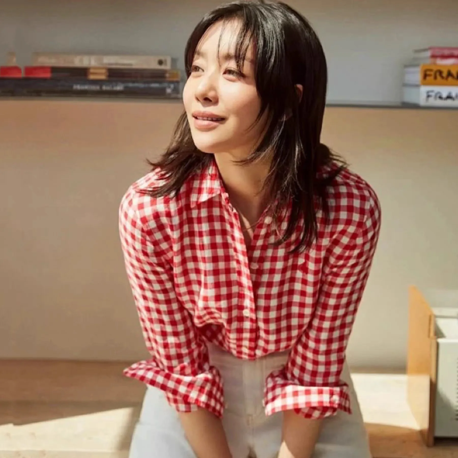 Koszula damska Lemon Cheese BP25, jesienna, z haftowanym kołnierzykiem, w kratę, długa, lniana, uniwersalna, wyszczuplająca, biznesowa, codzienna, irt