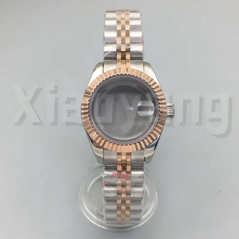 NH05 Cassa per orologio da 28 mm in acciaio inossidabile con vetro zaffiro scanalato e curvo lucido per donna, adatta al movimento NH05 NH06 impermeabile