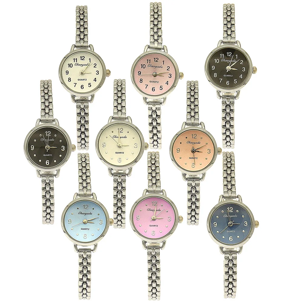 

9 шт. серебристые роскошные кварцевые наручные часы из нержавеющей стали для девочек, электронные водонепроницаемые часы-браслет для платья