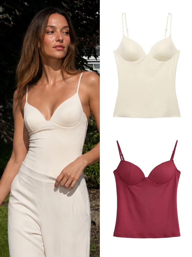 HH Damen Mode Schlankes Camisole-Top Einfarbig Minimalistisch Lässig Spaghettiträger Kurzes Top 2026 Sommer Back-to-School-Outfit