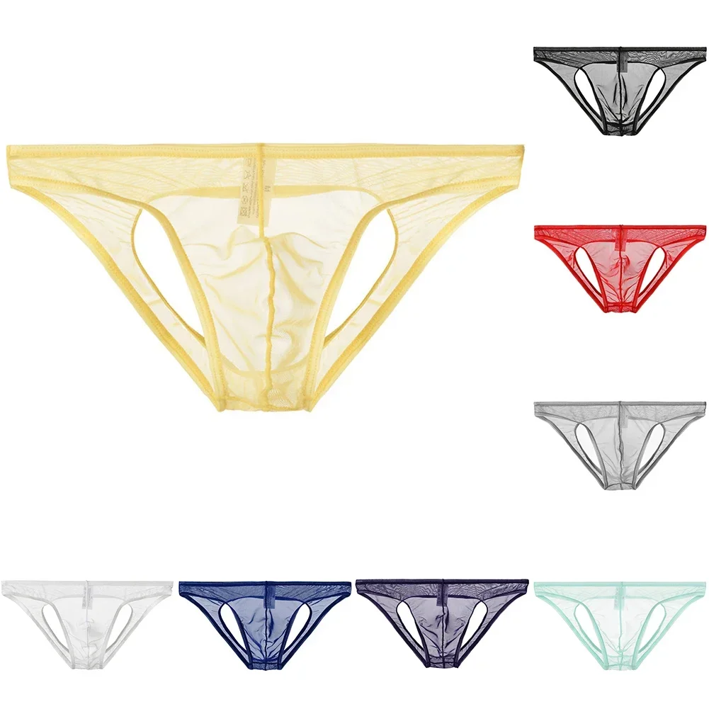 Hollow Out Mesh Briefs Men Sexy Erotic Panties Thin Transparent Underwear Man Open Crotch Underpants See Through Lingerie Sheer