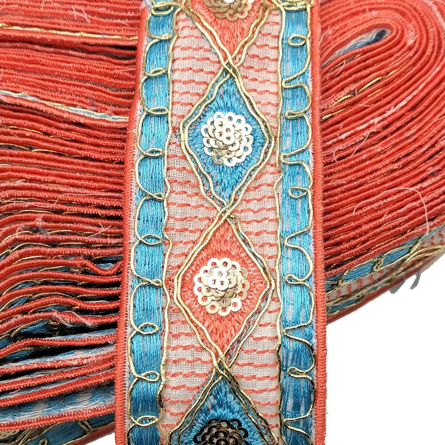 

2 Yard 4.5cm Blue Sequin Flower Embroidery Ribbon Ethnic Lace Trimming DIY Clothes Bag Accessories Embroidered Fabric