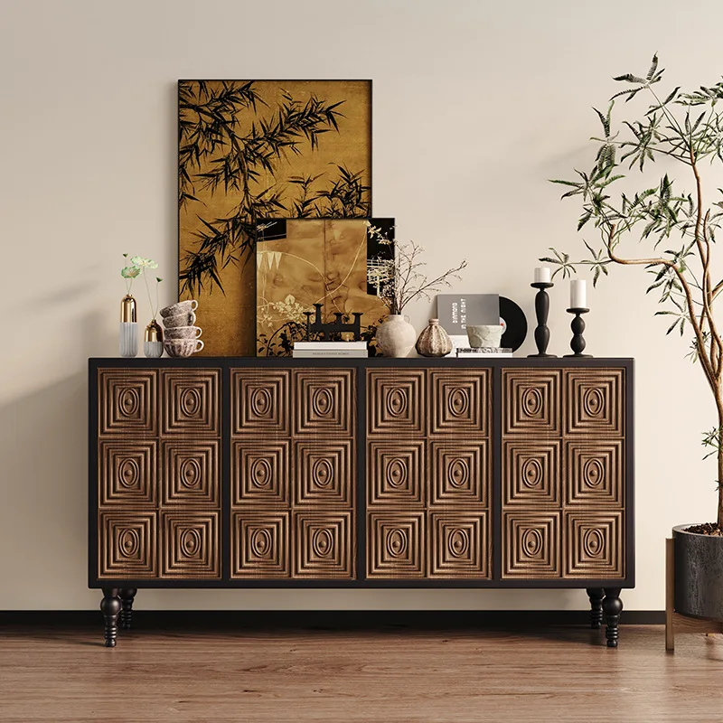 

Medieval retro dining side cabinet, living room solid wood door cabinet, French light luxury high-end large-capacity