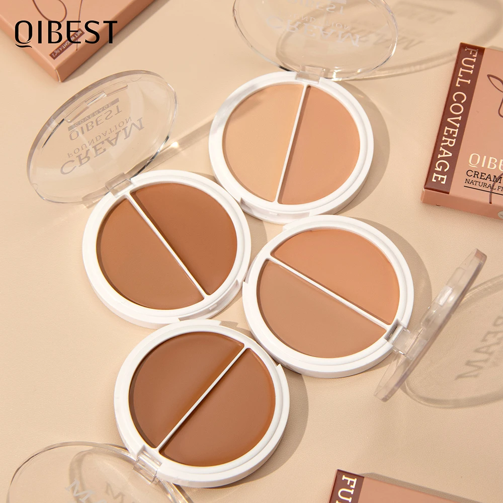 QIBEST Soft Focus Creme-Foundation-Palette, seidige Textur, feuchtigkeitsspendender Concealer, langanhaltendes Make-up, aufhellende Gesichts-Make-up-Basis