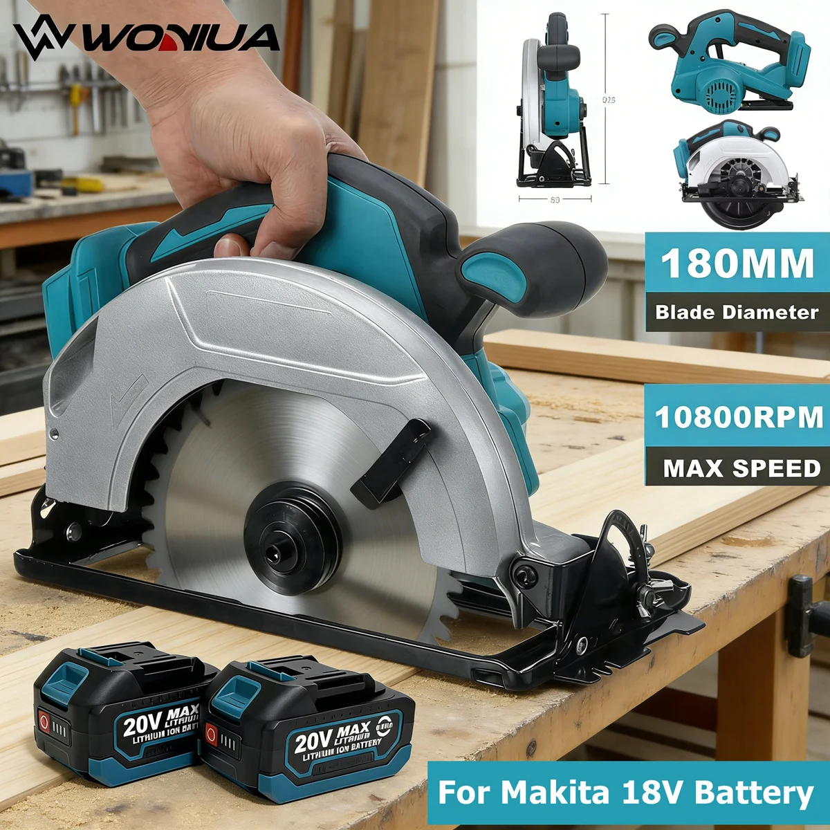 10800RPM Electric Circular Saw 7 inch Electric Chainsaw Rechargeable Cordless Woodworking Tools For Makita 18V Battery Pins
