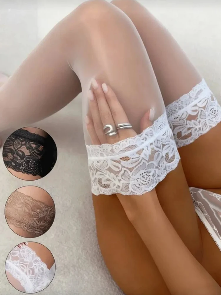 Übergrößen Oberschenkelhohe Strümpfe für Damen, Rutschfeste Silikon-Spitzenstrümpfe, Transparente Strumpfhosen für Frauen und Mädchen, Lange Socken 2026