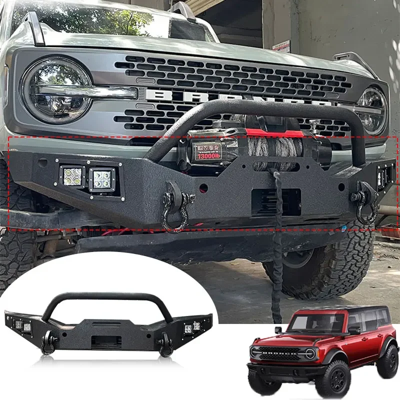 

for Ford BRONCO 2021 2023 bull bar Mid-width Front Bumper with Winch Plate 4pcs LED Lights athletics Moduler HD