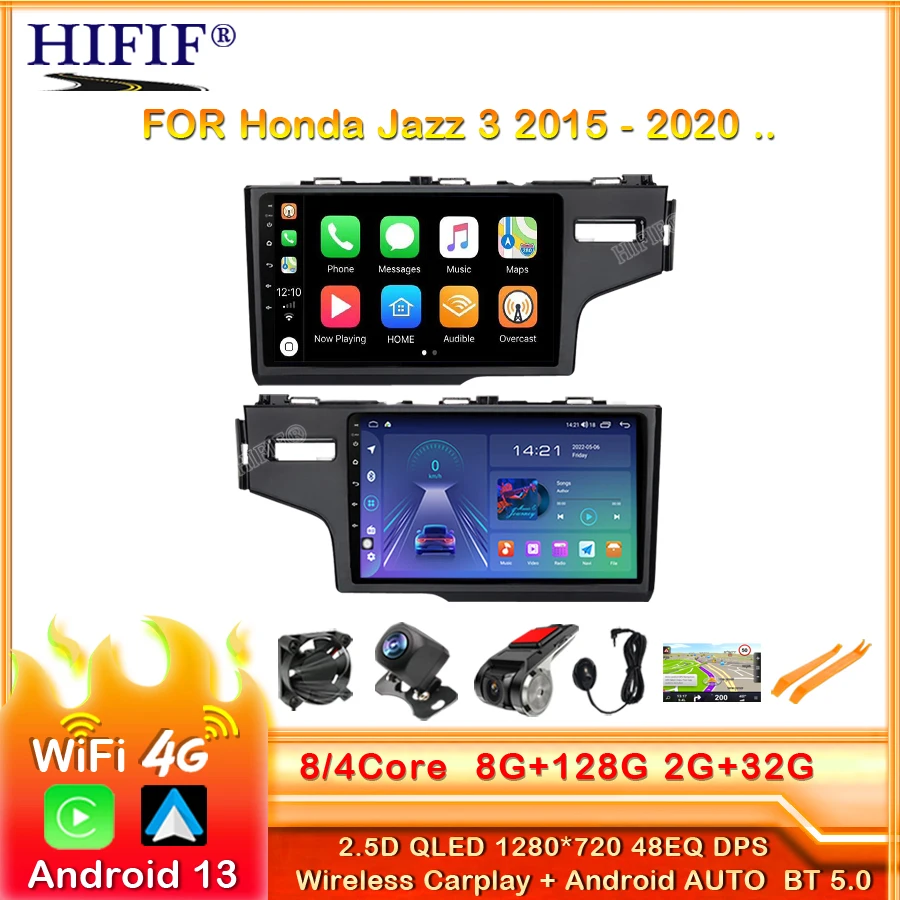 

Android 13 Car Radio Carplay Auto GPS For Honda Jazz 3 2015 - 2020 Fit 3 GP GK 2013-2020 QLED Multimedia Player Navigation