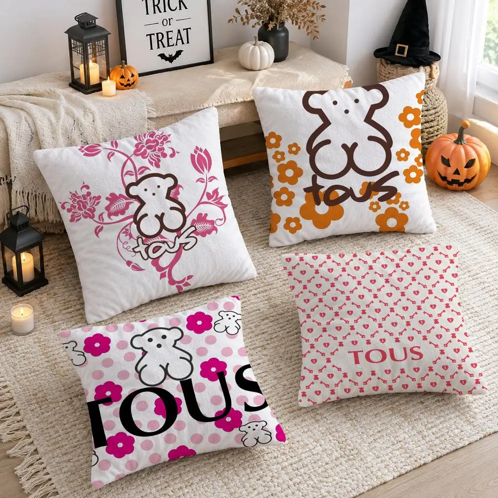Fashion Logo T-tous Cushion Cover Plush Decorative Pillow Case With Hidden Zipper Cutecore Room Decor For Home
