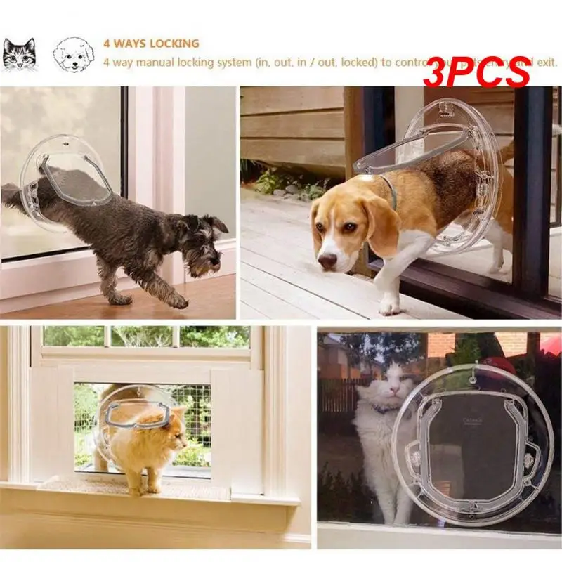 

3PCS Pet Door With Lock For Cat Puppy Dog Door With Lock Transparent Round Door For Screen Window Sliding Glass Door Glass