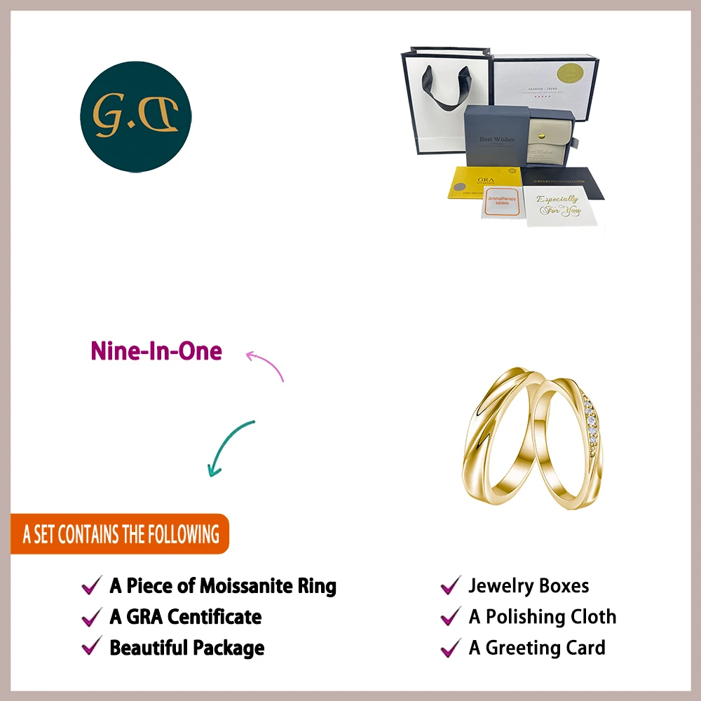 Couple Moissanite Rings 2pcs 925 Sterling Silver 18K Gold Plated Wedding Anniversary Comes with GRA Certificate - Image 6