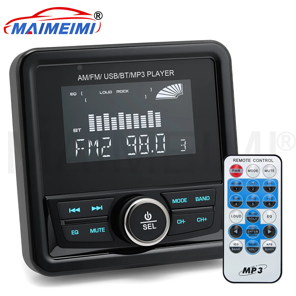 % Square Boat Radio System Media Player Marine Radio /Speaker /FM AM Antenna Waterproof  MP3 Radio for RV ATV UTV SPA RZR