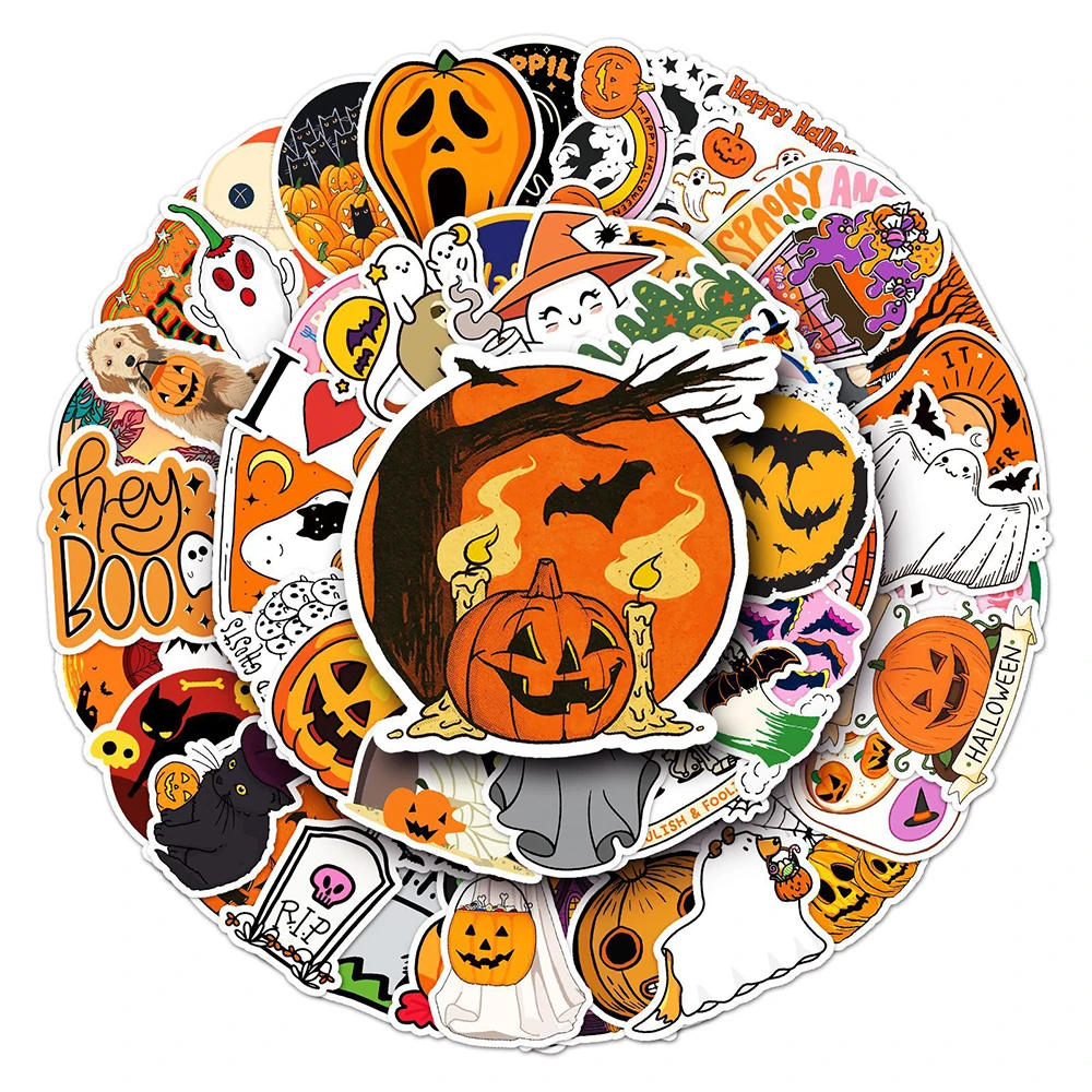 10/30/50pcs Halloween Cartoon Stickers Cute Ghost Pumpkin Decals Kids Toy Decoration DIY Phone Laptop Helmet Fridge Car Sticker