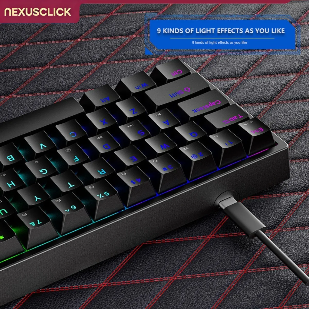 NexusClick K710 Compact Mechanical Gaming Keyboard,Hot Swappable Blue Switch,RGB Light Effects, Type-C Removable Cable for Gamer