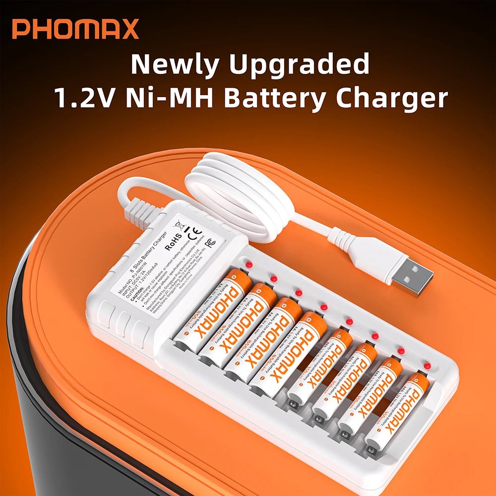 PHOMAX AA AAA Rechargeable Batteries Charger AA/AAA 850mAh 350mAh 1.2V Ni-MH Battery for Garden Landscaping Outdoor Solar Lights