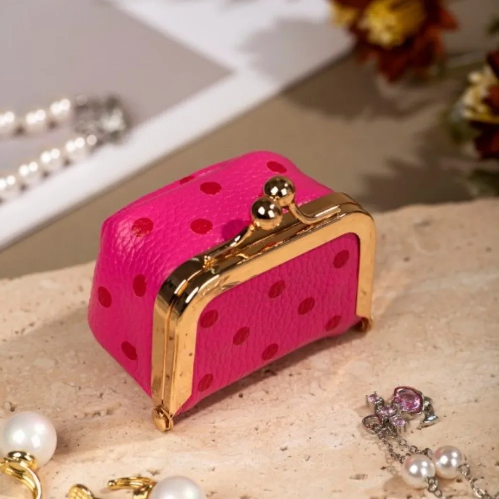 Multifunctional Polka Dot Small Wallet Kiss Lock PU Leather Coin Purse Portable Mini Jewelry Bag Accessory Organization