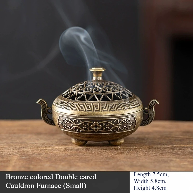 Exquisite Compact Incense Burner Three-Legged Stove Design Hollow Pattern Indoor Desktop Home Decorative Plate