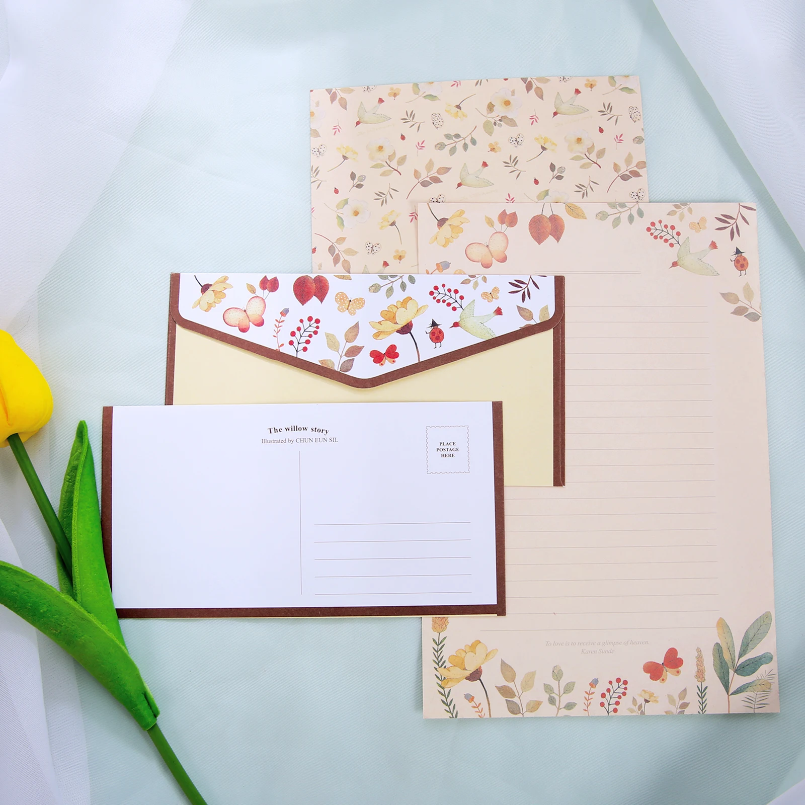 6Pcs Differrent Design Writing Paper With 3Pcs Envelopes Cartoon Pattern Vintage Floral Letter Stationery School Office Supplies