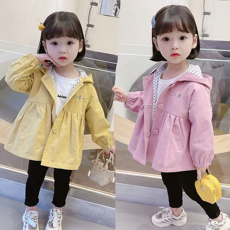 

Spring Autumn Girls Coat Cute Cartoon Kitty Hooded Sweatshirt For 2-6 Years Old Children Birthday Christmas Present Windbreaker