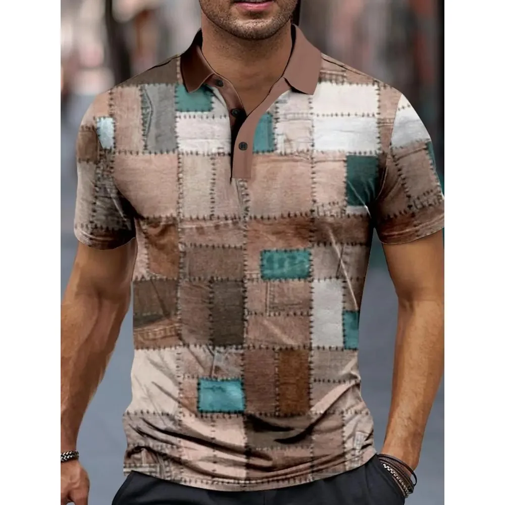 Plaid Men's Sportswear 3D Printed Polo Shirt Formal Streetwear Short Sleeve Spring and Summer Slightly Stretch Lapel Polo Shirt