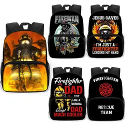 Fireman and Rescue Team Print Backpack for Teenagers Firefighter Children Schoolbags Daypack Kindergarten Bag Student Book Bags