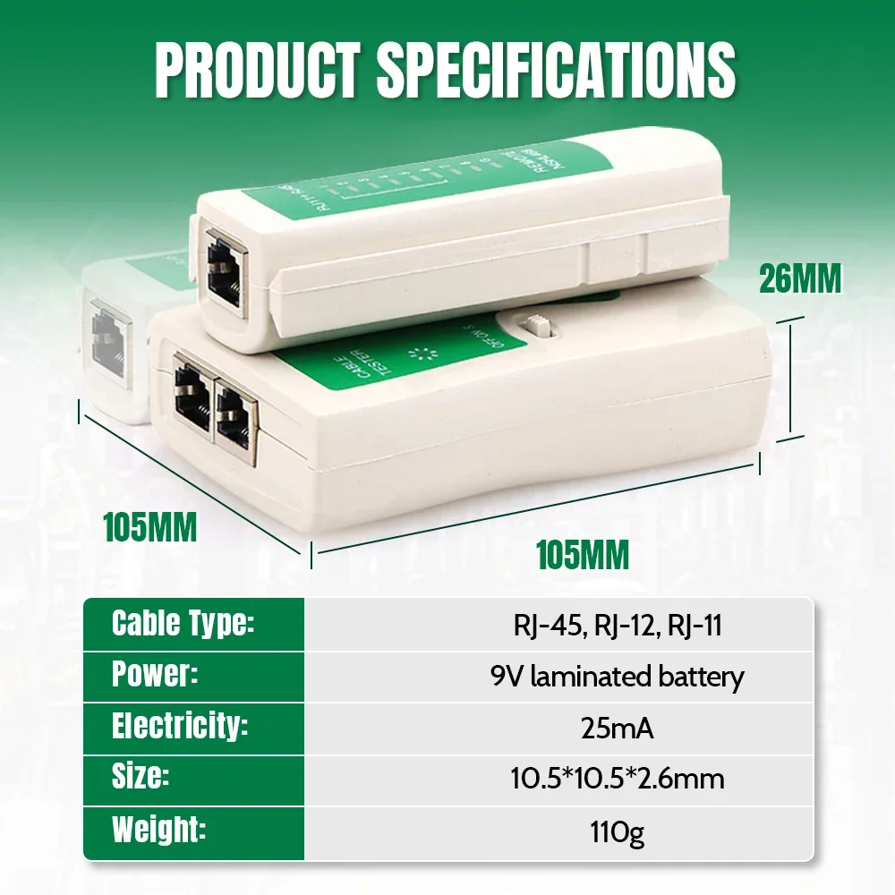 เครื่องทดสอบสายเคเบิลเครือข่าย AMPCOM 3 ชิ้นชุดเครื่องมือทดสอบสำหรับ LAN Cat5e/6/6A/7/8 สายอีเธอร์เน็ตและ RJ11/RJ12 สายโทรศัพท์