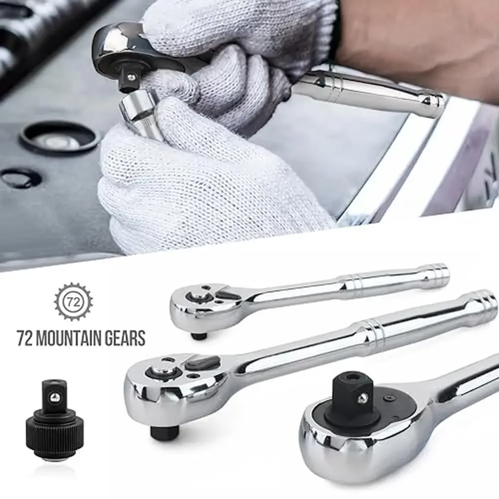 201-Piece Chrome Vanadium Steel Mechanic's Tool Socket Set with Case Storage Box Nuts Bolts Metric SAE Screwdriver Bits Hex Keys