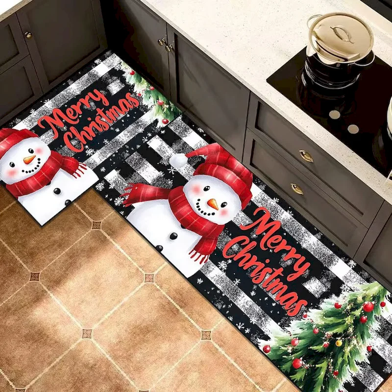 VIKAMA Merry Christmas Tree Snowflake Printing Non slip Door Pads Winter Kitchen Corridor Entrance Carpet Home Decoration