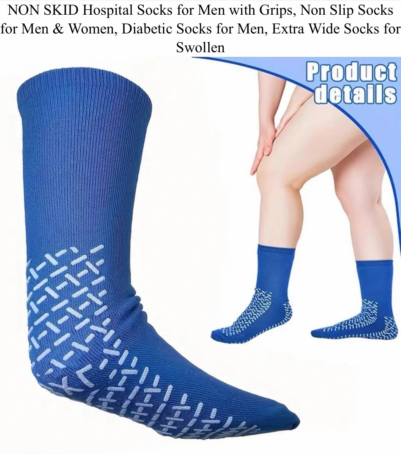 Calcetines médicos antideslizantes con agarres de silicona, diseño unisex, calcetines para diabéticos, calcetines extra anchos y holgados para pies hinchados.