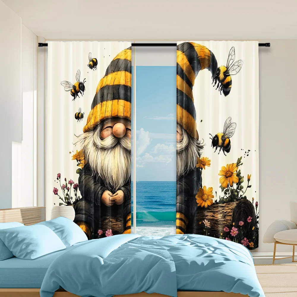 

2 pcs, versatile polyester transparent curtains for home decoration Bee Goblin for use in bedrooms and living rooms
