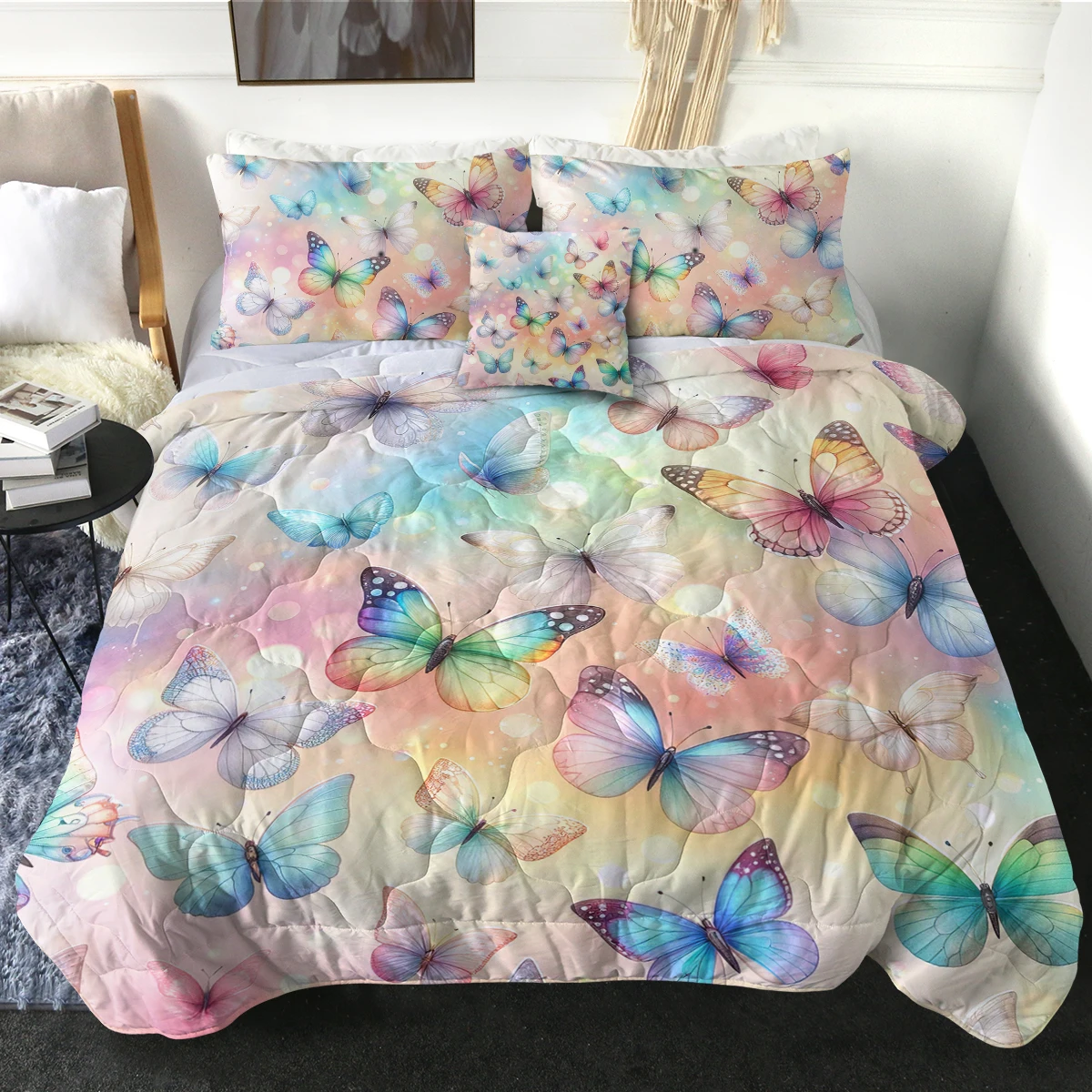 Colourful Butterflies Flying Design Comforter Set Good Gift for Butterfly Lovers Modern Bedspread Home Decor