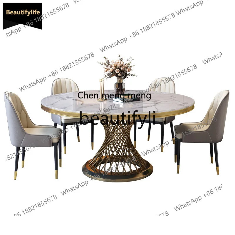 

X GG Light Luxury Marble Dining Table and Chair Set Modern Simple Home Round Small Apartment with Turntable Dining Table