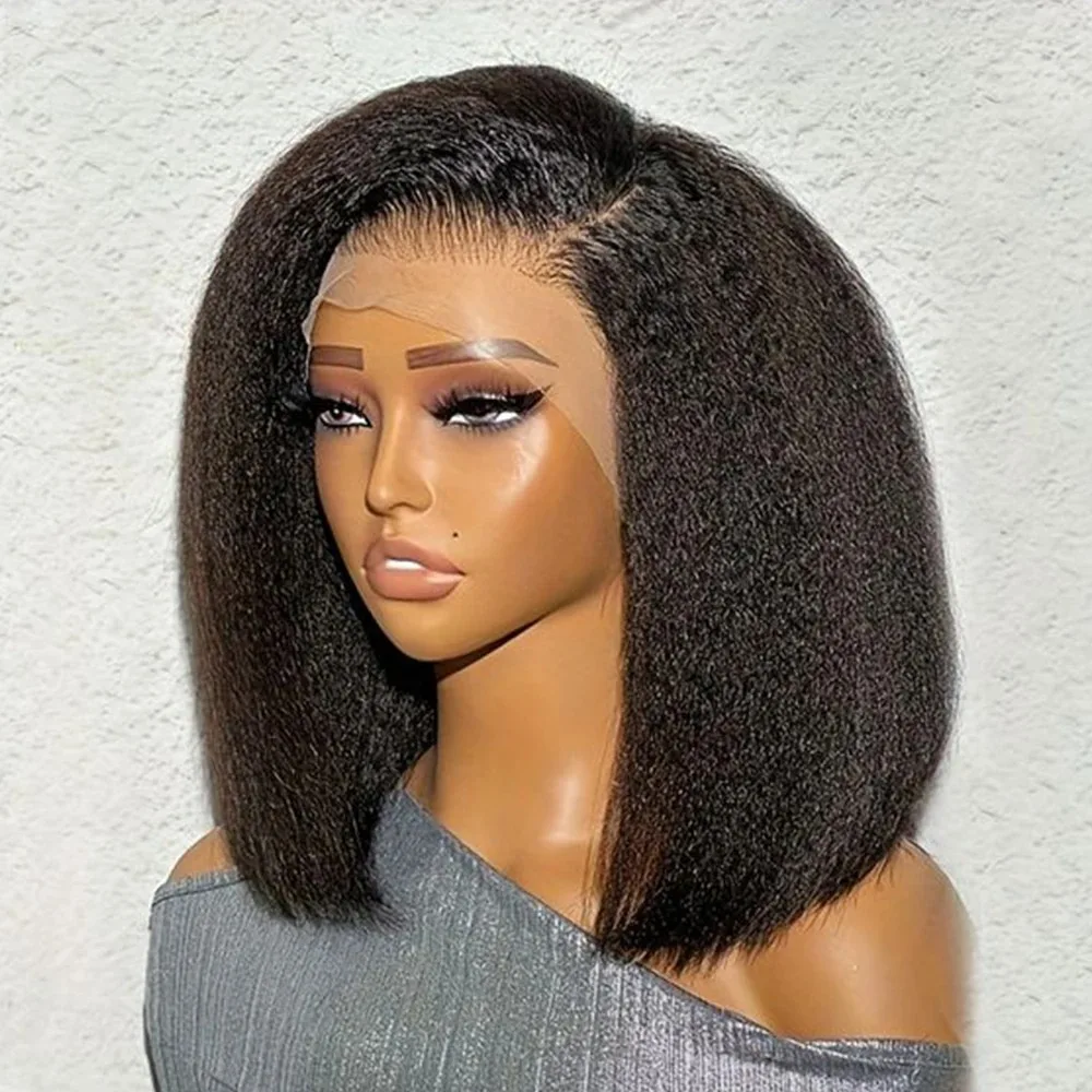 

10A Glueless Wigs Human Hair Pre Cut 6x4 HD Lace Front Wigs Kinky Straight Human Hair Bob Wigs For Black Women 200% Density